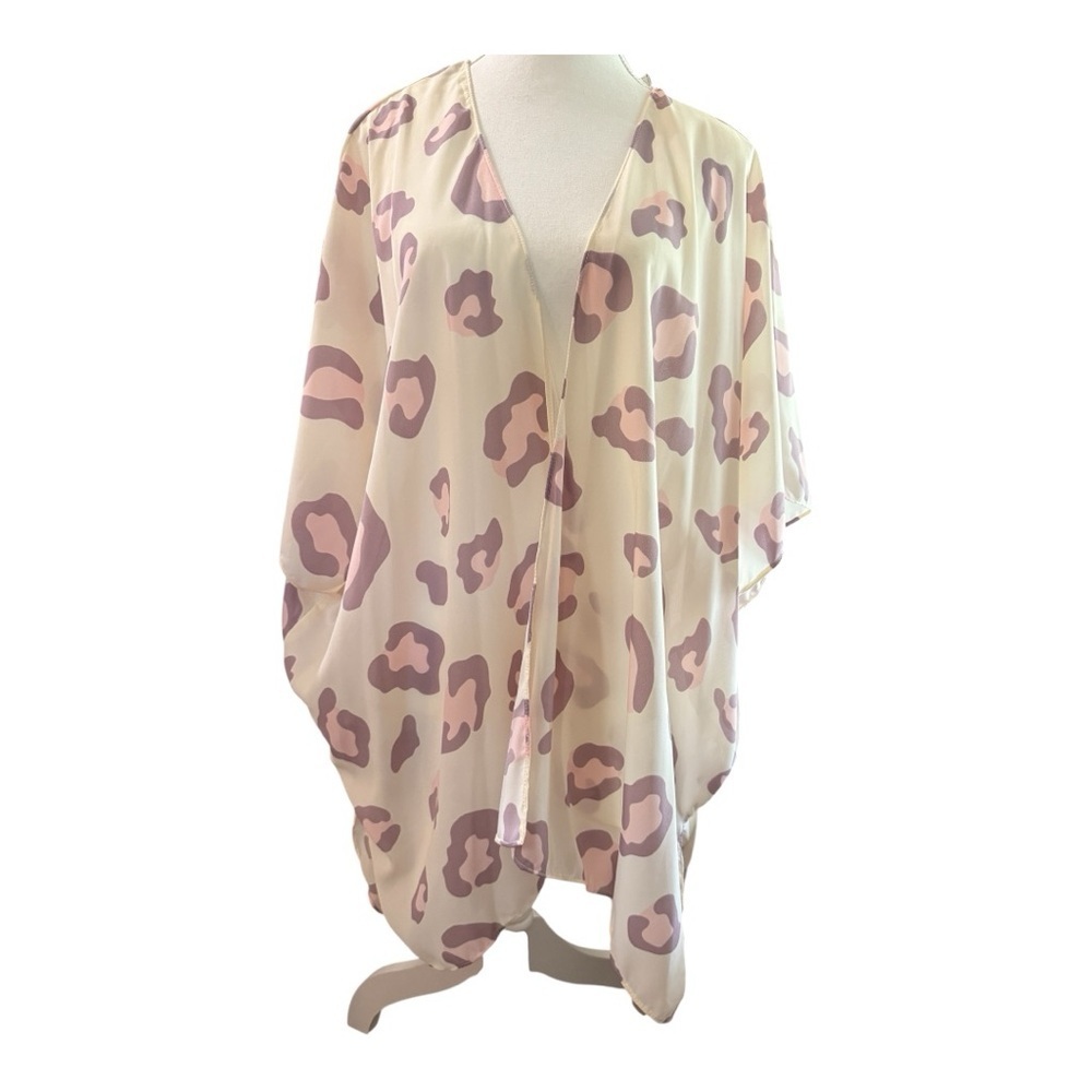 Spin USA Animal Print Kimono Cardigan 2X – Light Pink & Cream